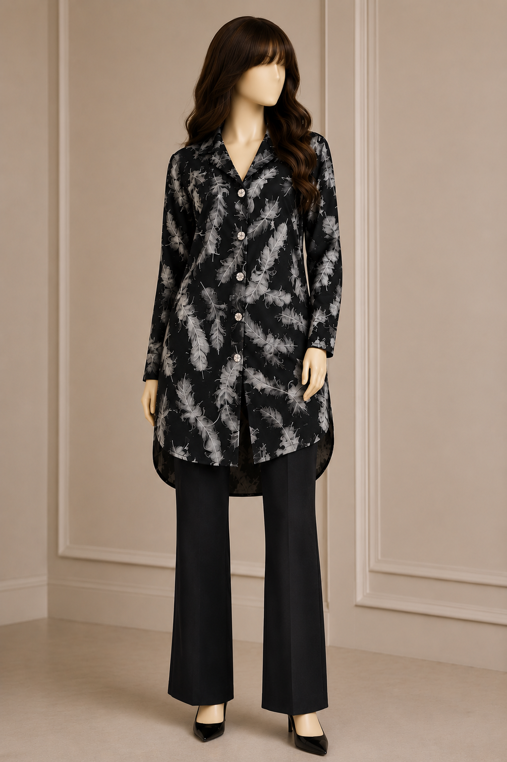 Black Coat collar neck with black Bell Bottom Trouser