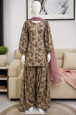 Most Trending Co Ord Set Printed short shirt with Printed Farshi Shalwar